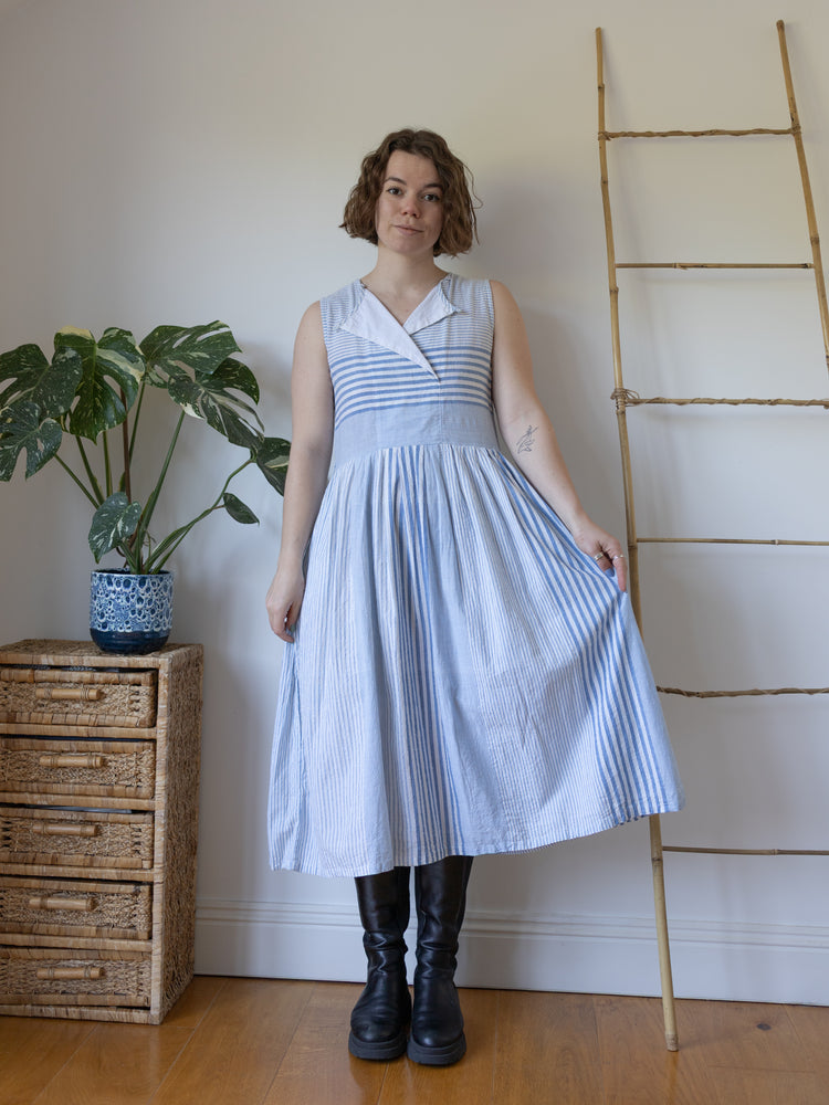 Striped Cotton Cheesecloth Maxi Dress - S