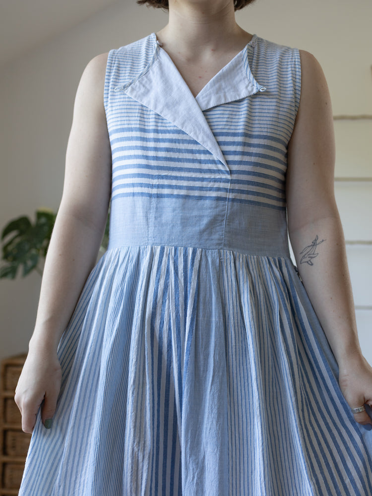 Striped Cotton Cheesecloth Maxi Dress - S