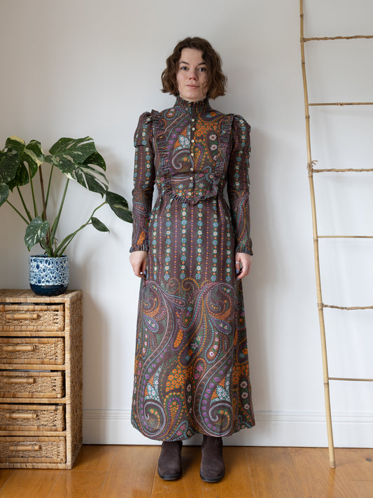 Brown Ditsy Floral Paisley Dress - S