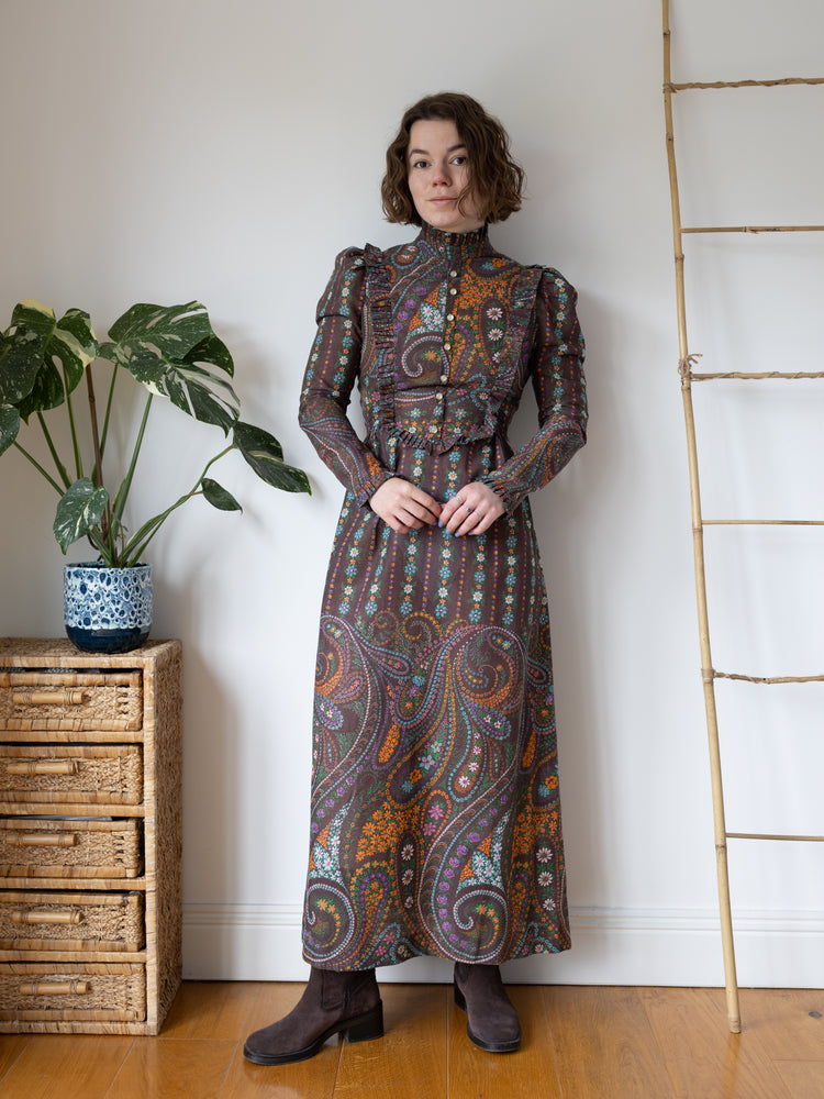 Brown Ditsy Floral Paisley Dress - S