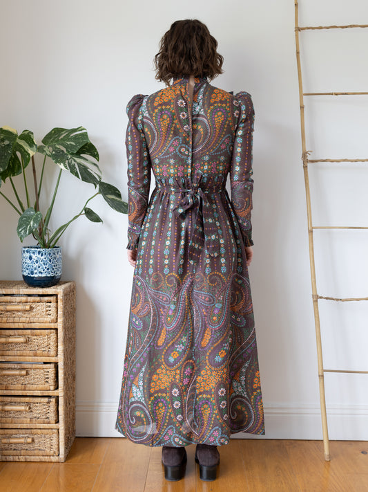 Brown Ditsy Floral Paisley Dress - S