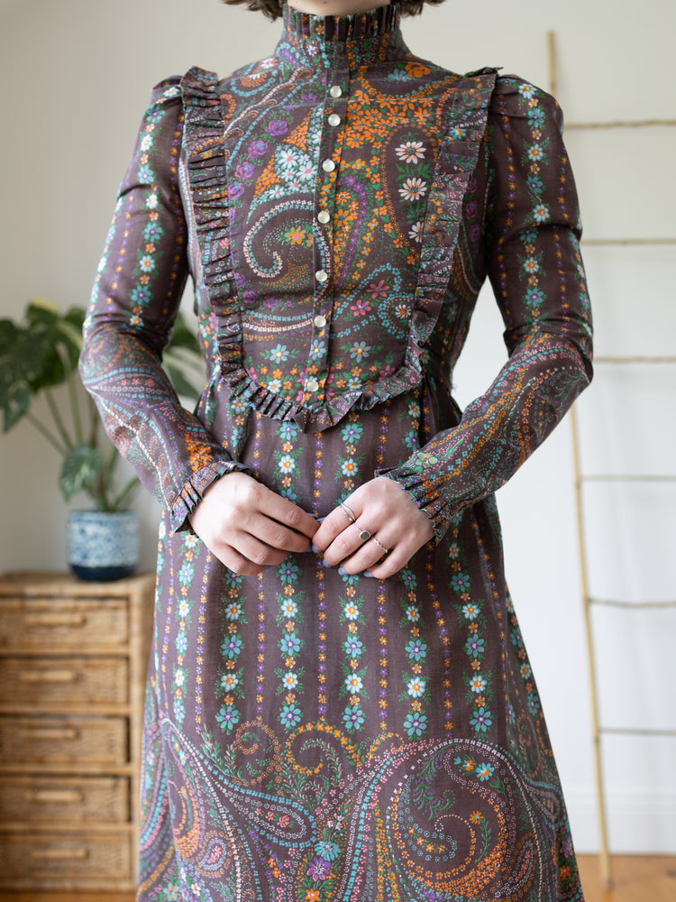 Brown Ditsy Floral Paisley Dress - S