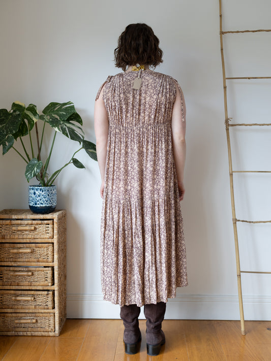 Taupe Floral Tiered Dress - S