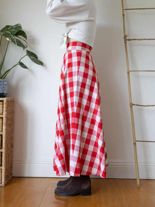 Red Gingham Maxi Skirt - 27"