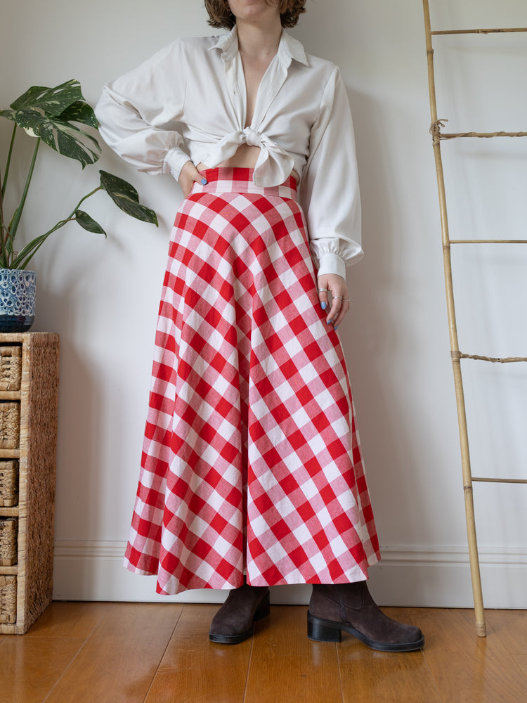 Red Gingham Maxi Skirt - 27"