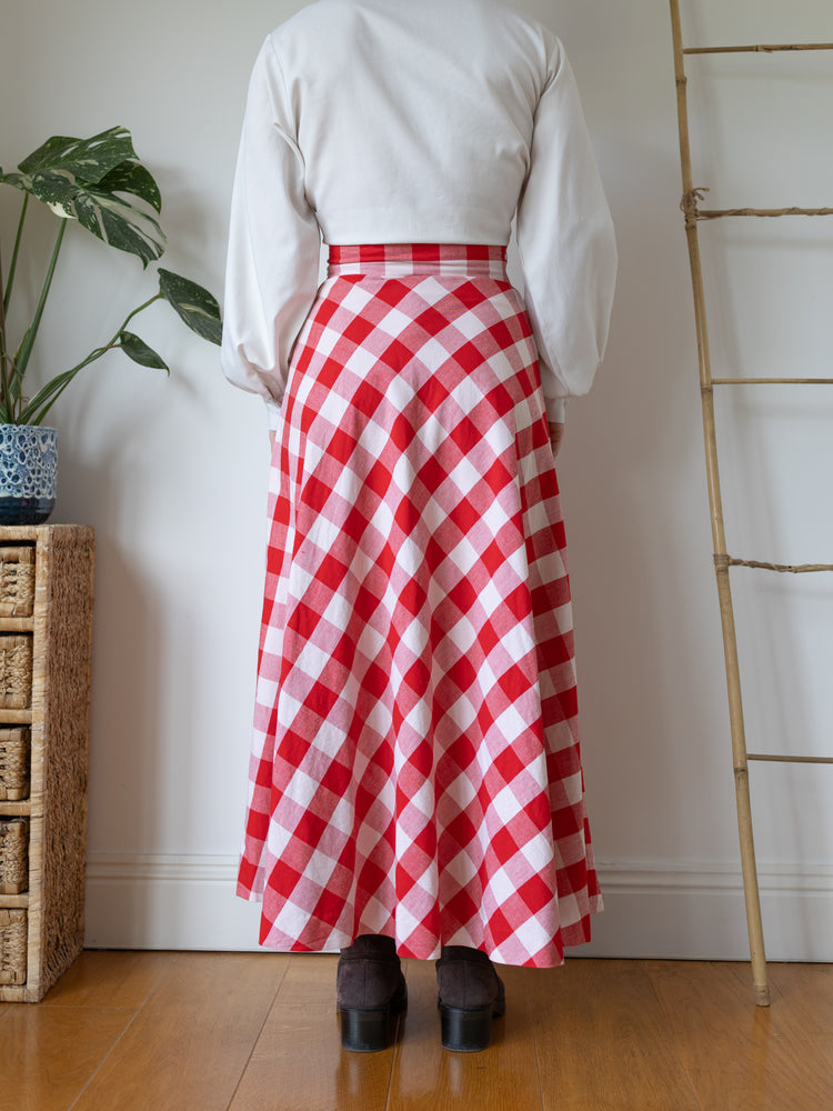 Red Gingham Maxi Skirt - 27"