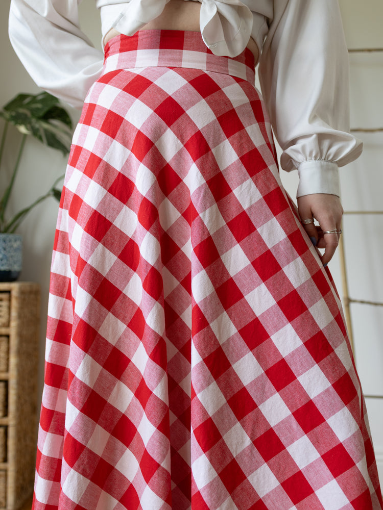 Red Gingham Maxi Skirt - 27"