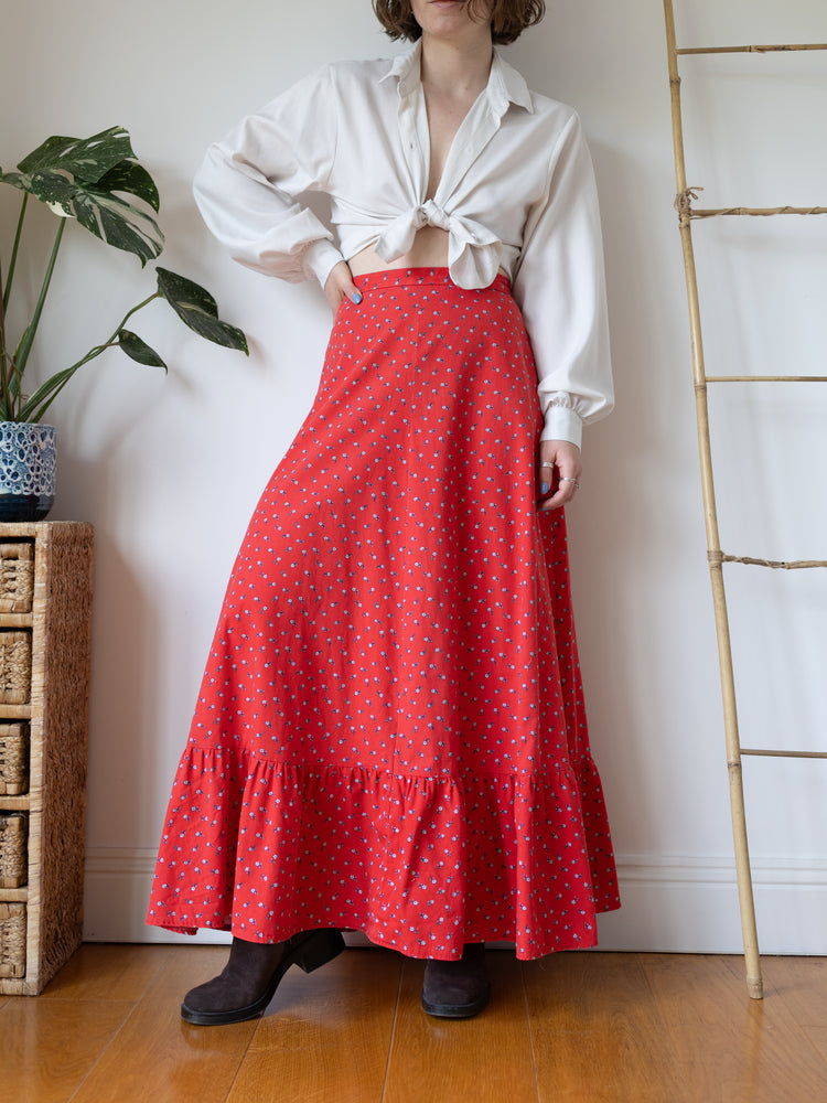 Red Ditsy Floral Maxi Skirt - 28"