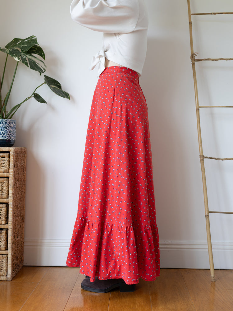 Red Ditsy Floral Maxi Skirt - 28"