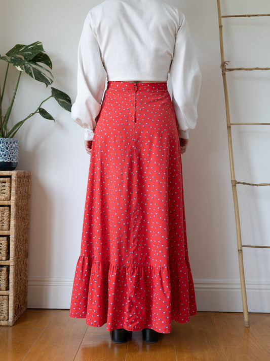 Red Ditsy Floral Maxi Skirt - 28"