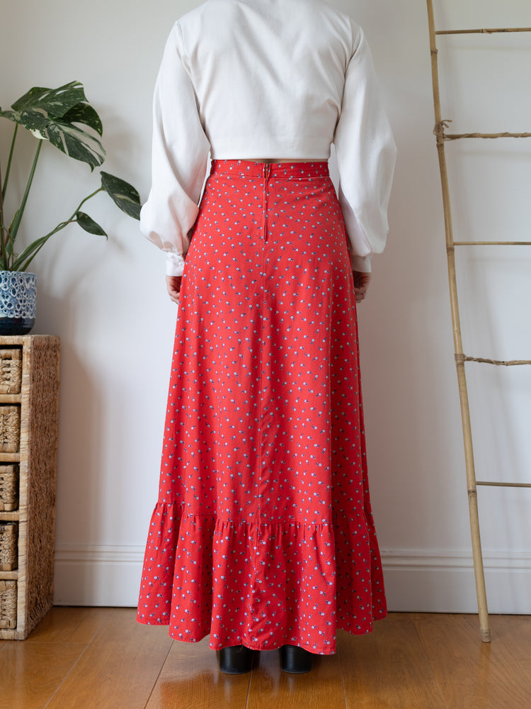Red Ditsy Floral Maxi Skirt - 28"