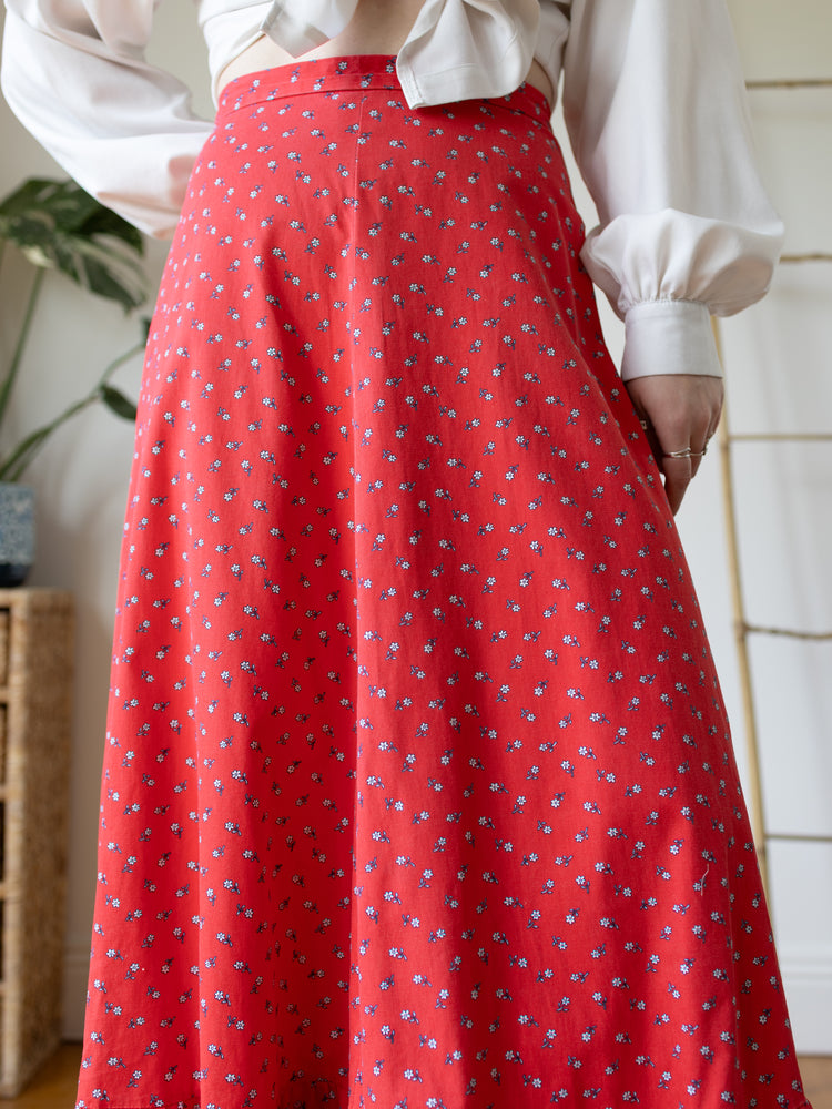 Red Ditsy Floral Maxi Skirt - 28"