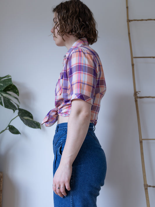 Peach & Purple Plaid Shirt - M