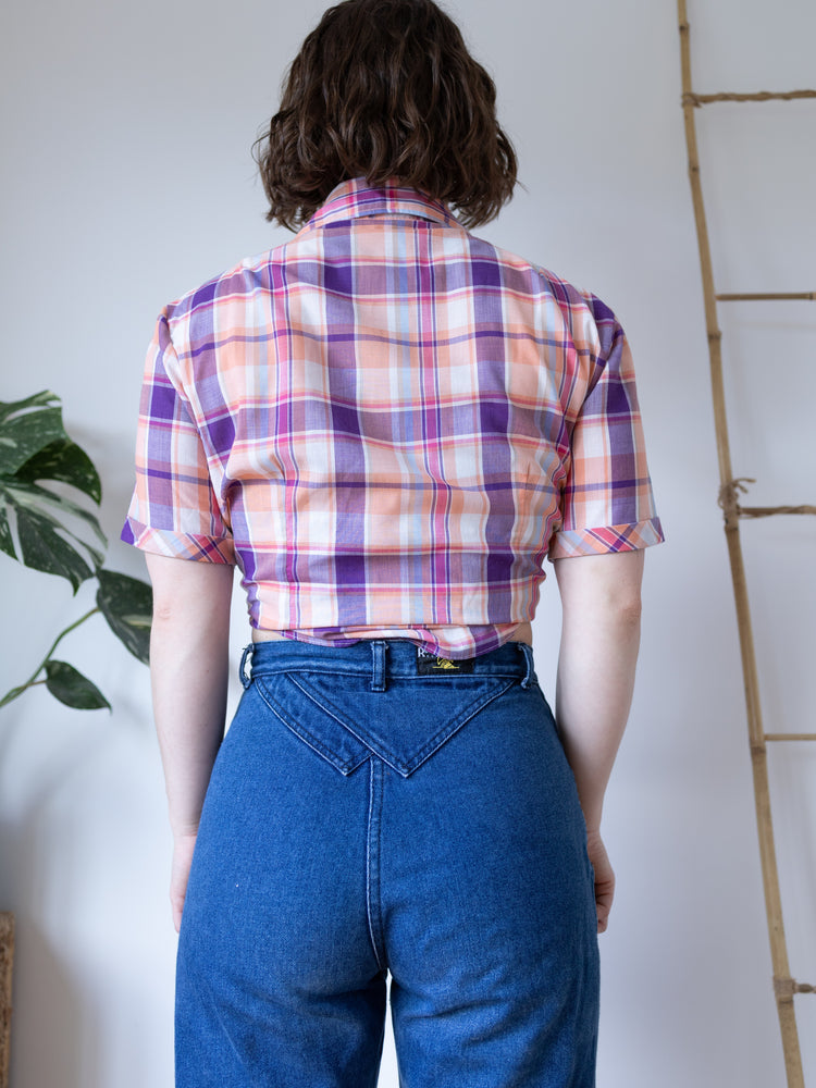 Peach & Purple Plaid Shirt - M