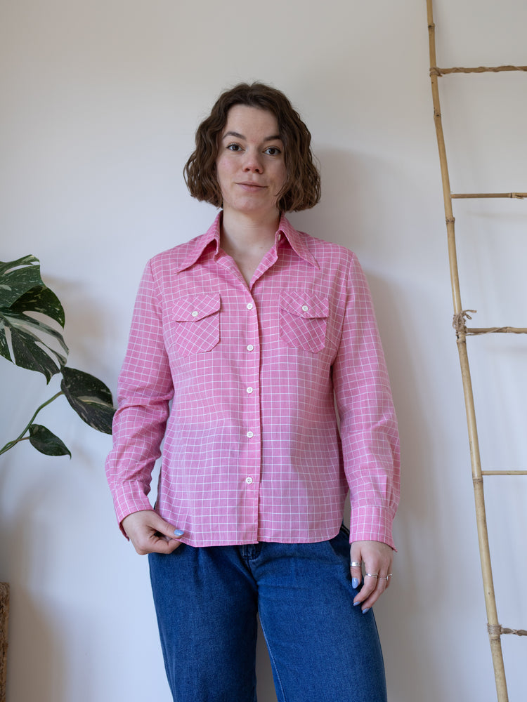 Pink & White Grid Shirt - M