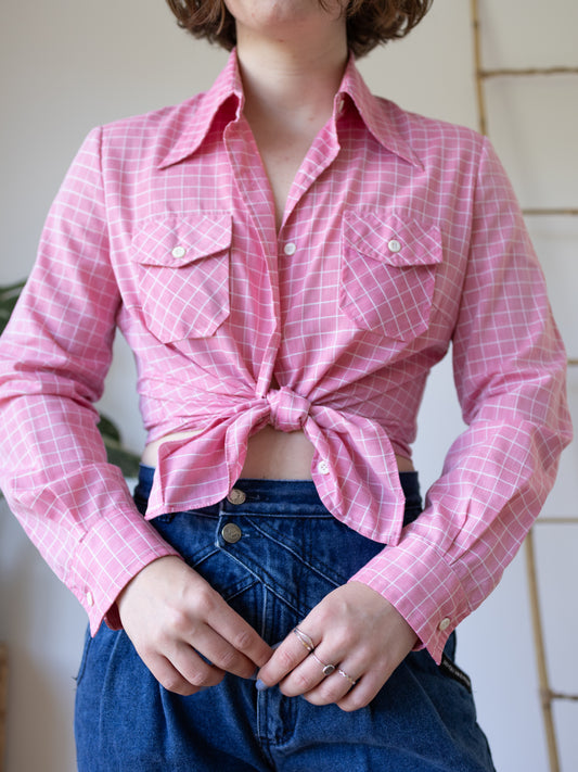 Pink & White Grid Shirt - M