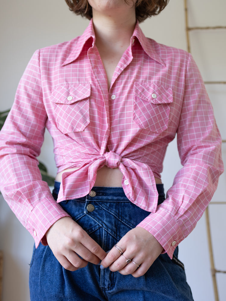 Pink & White Grid Shirt - M