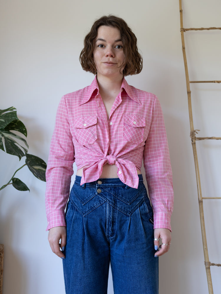 Pink & White Grid Shirt - M