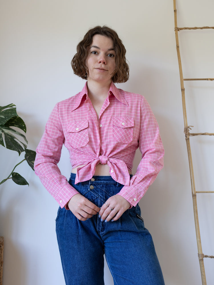 Pink & White Grid Shirt - M