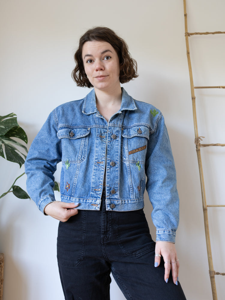 Hand Embroidered Western Denim Jacket - S/M