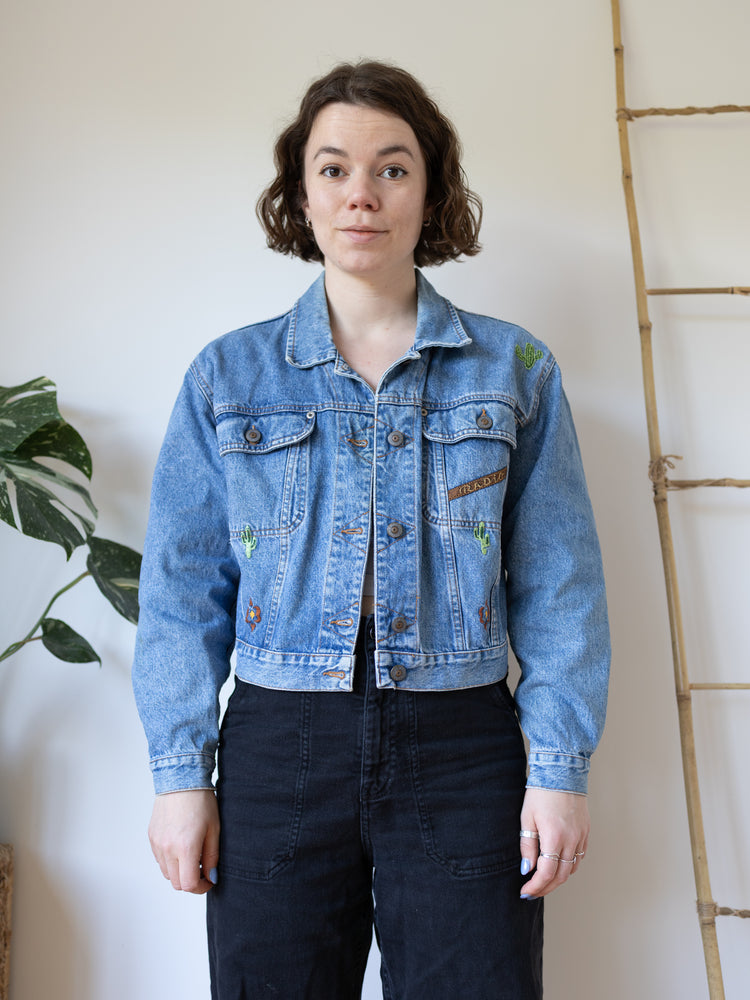 Hand Embroidered Western Denim Jacket - S/M