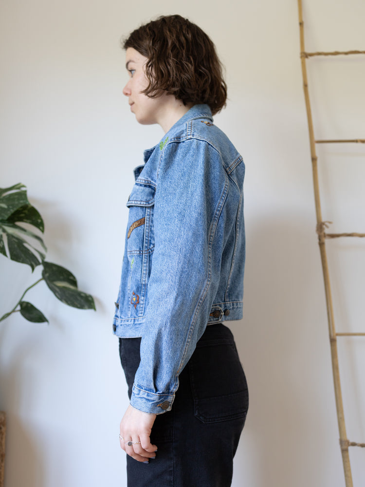 Hand Embroidered Western Denim Jacket - S/M