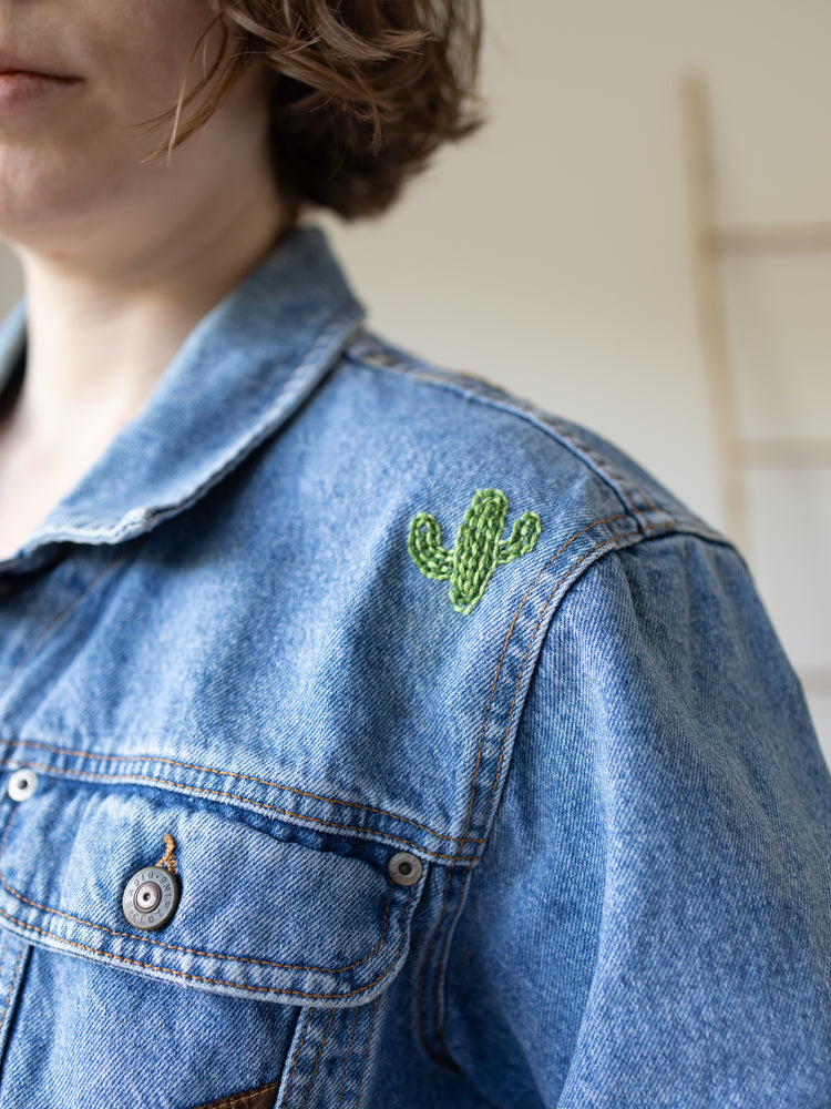 Hand Embroidered Western Denim Jacket - S/M