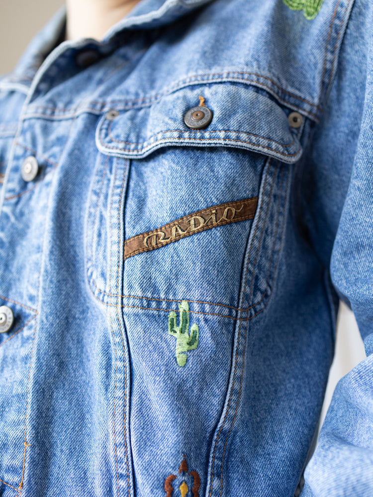 Hand Embroidered Western Denim Jacket - S/M