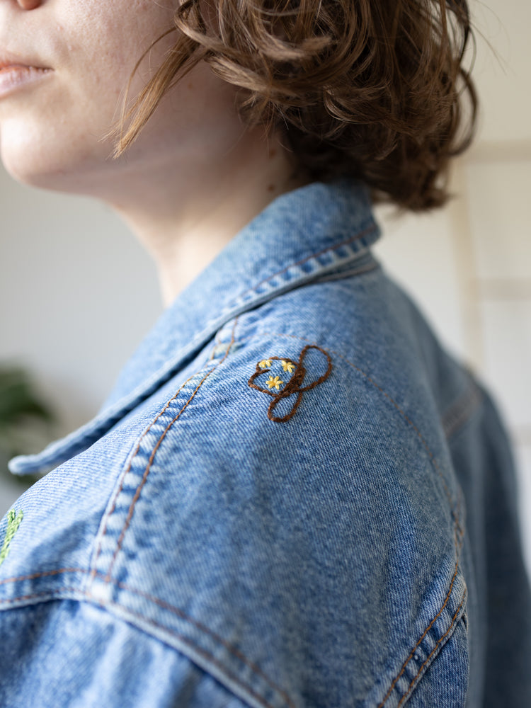 Hand Embroidered Western Denim Jacket - S/M