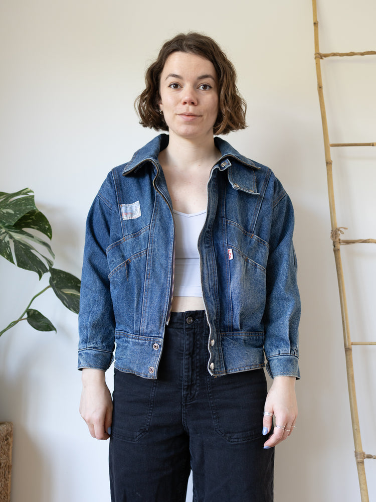 Cropped Denim Bomber Jacket - M/L