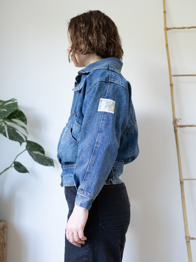 Cropped Denim Bomber Jacket - M/L