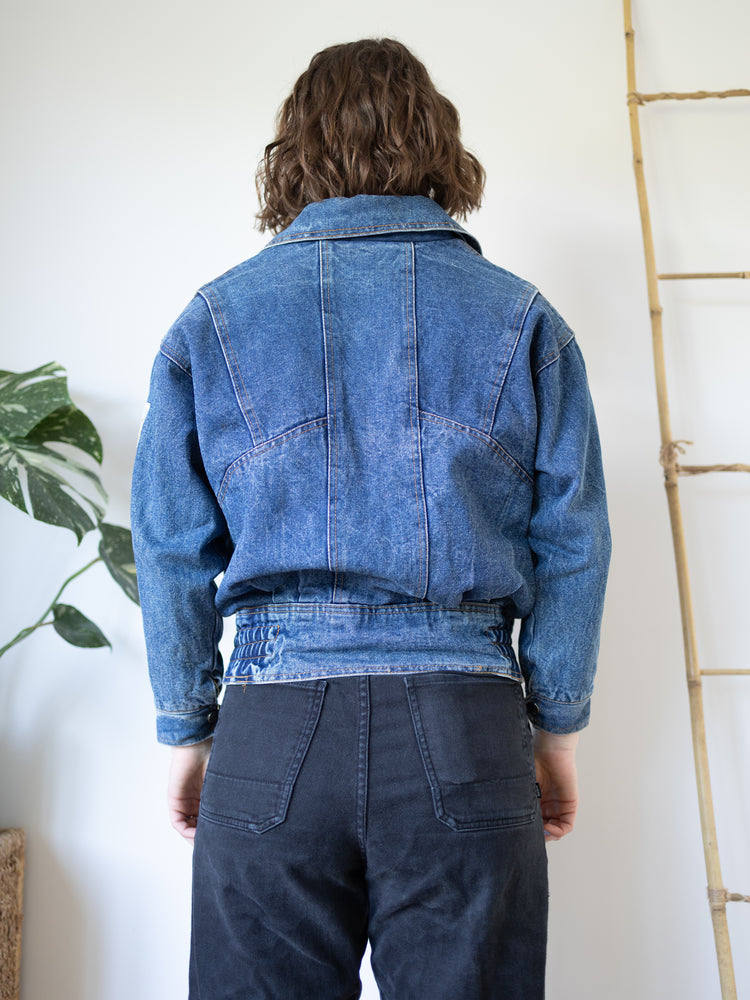 Cropped Denim Bomber Jacket - M/L