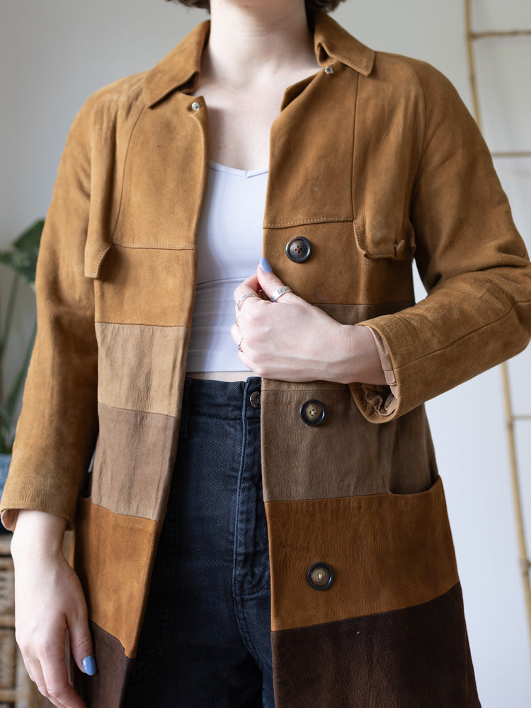 Brown Suede Patchwork Jacket - S