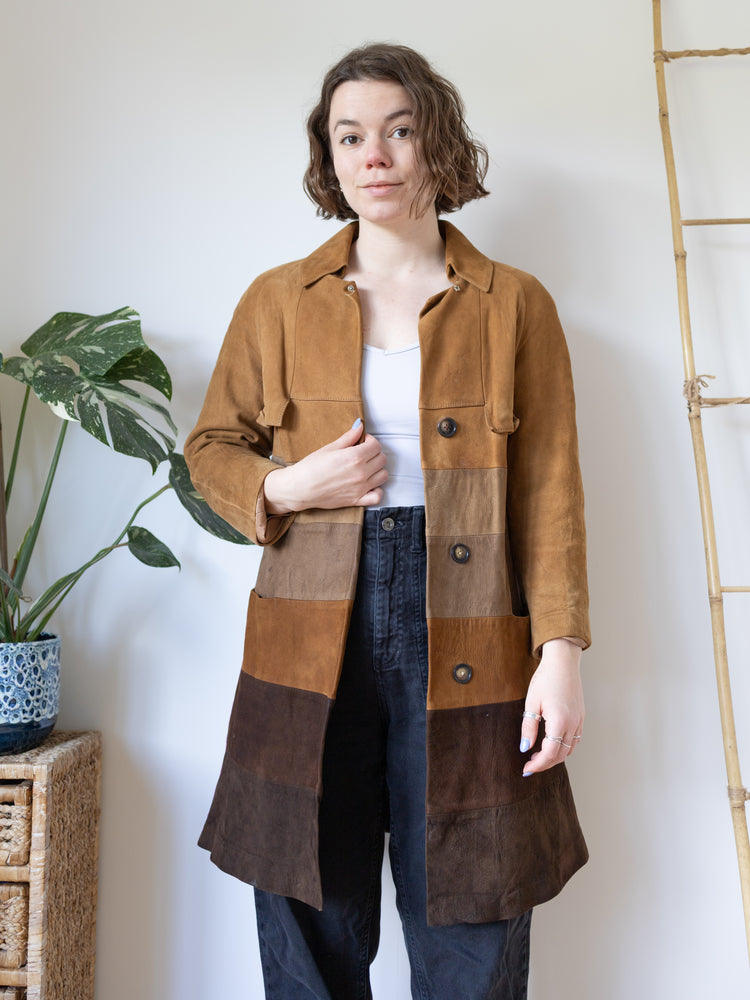 Brown Suede Patchwork Jacket - S