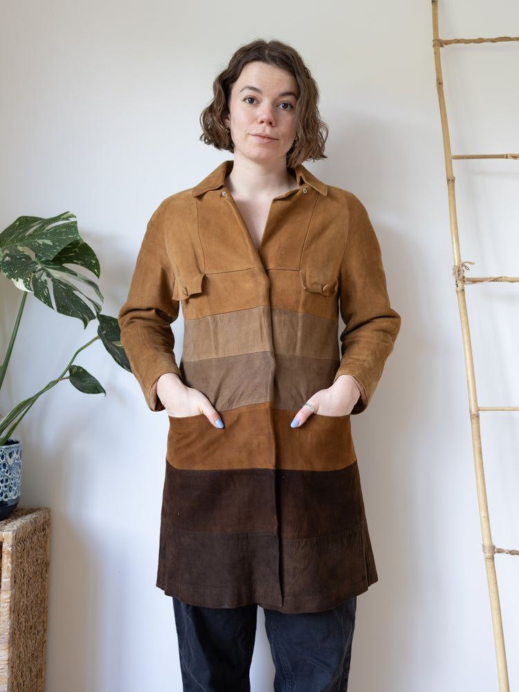 Brown Suede Patchwork Jacket - S