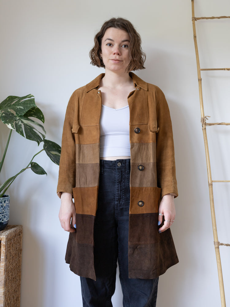 Brown Suede Patchwork Jacket - S