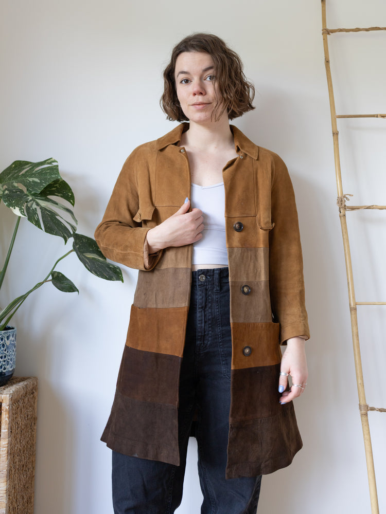 Brown Suede Patchwork Jacket - S
