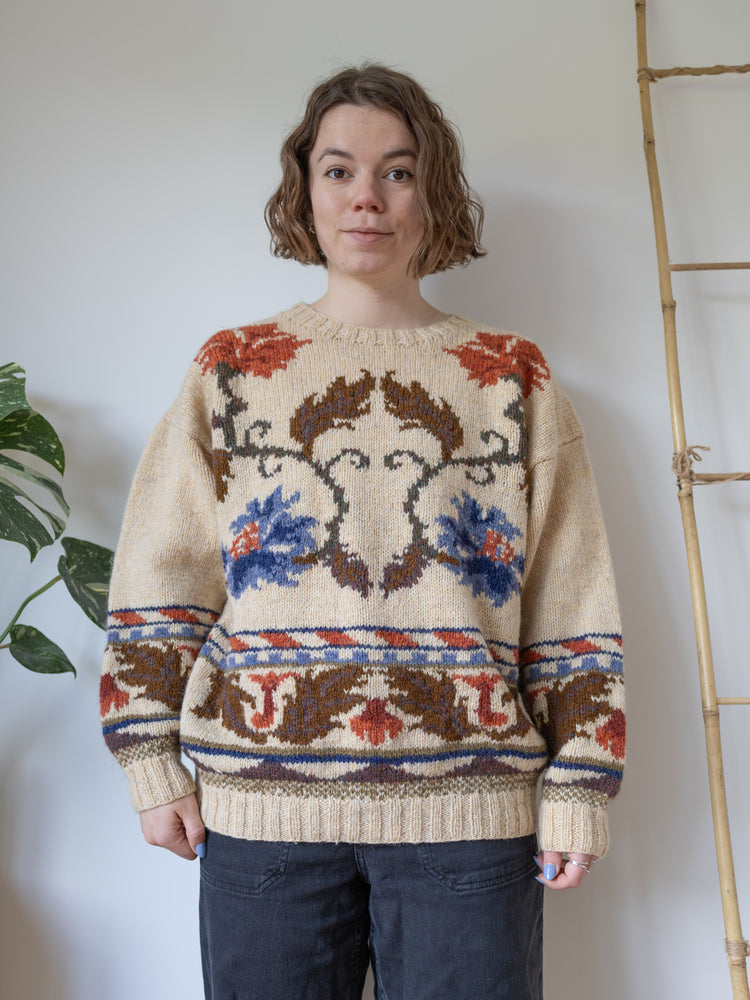 Cream Floral Wool Jumper - XL