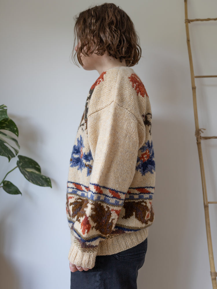Cream Floral Wool Jumper - XL