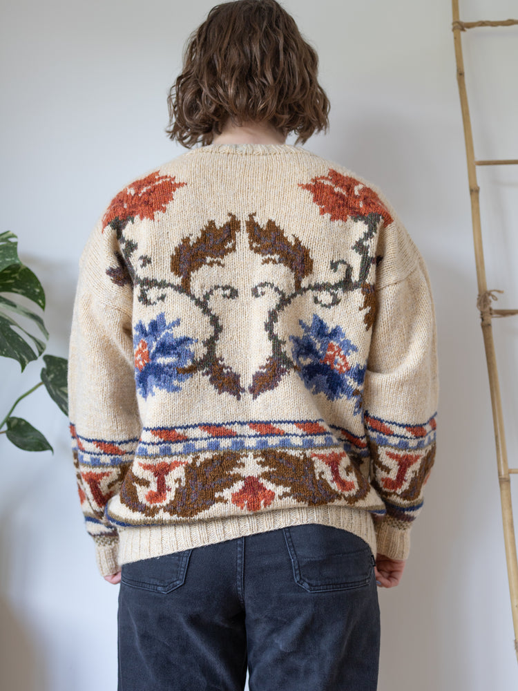 Cream Floral Wool Jumper - XL