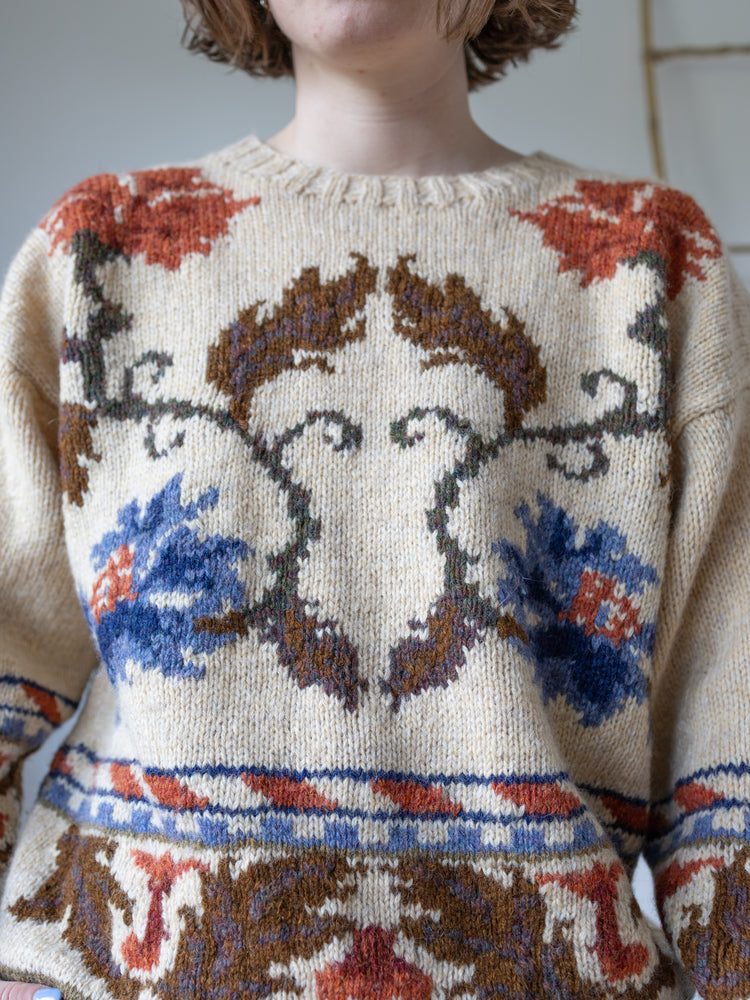 Cream Floral Wool Jumper - XL