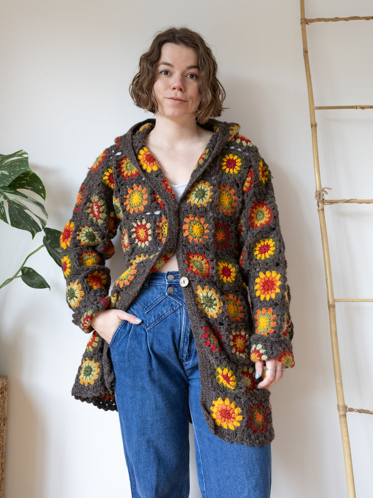 Pachamama Hooded Crochet Cardigan - M
