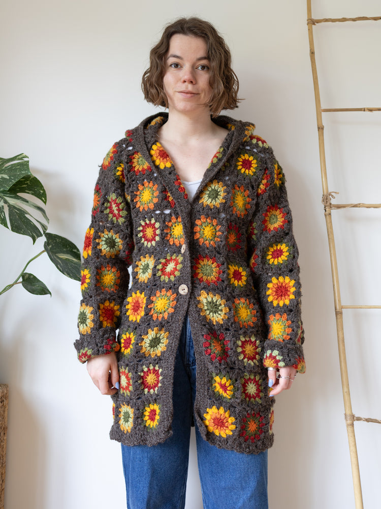 Pachamama Hooded Crochet Cardigan - M