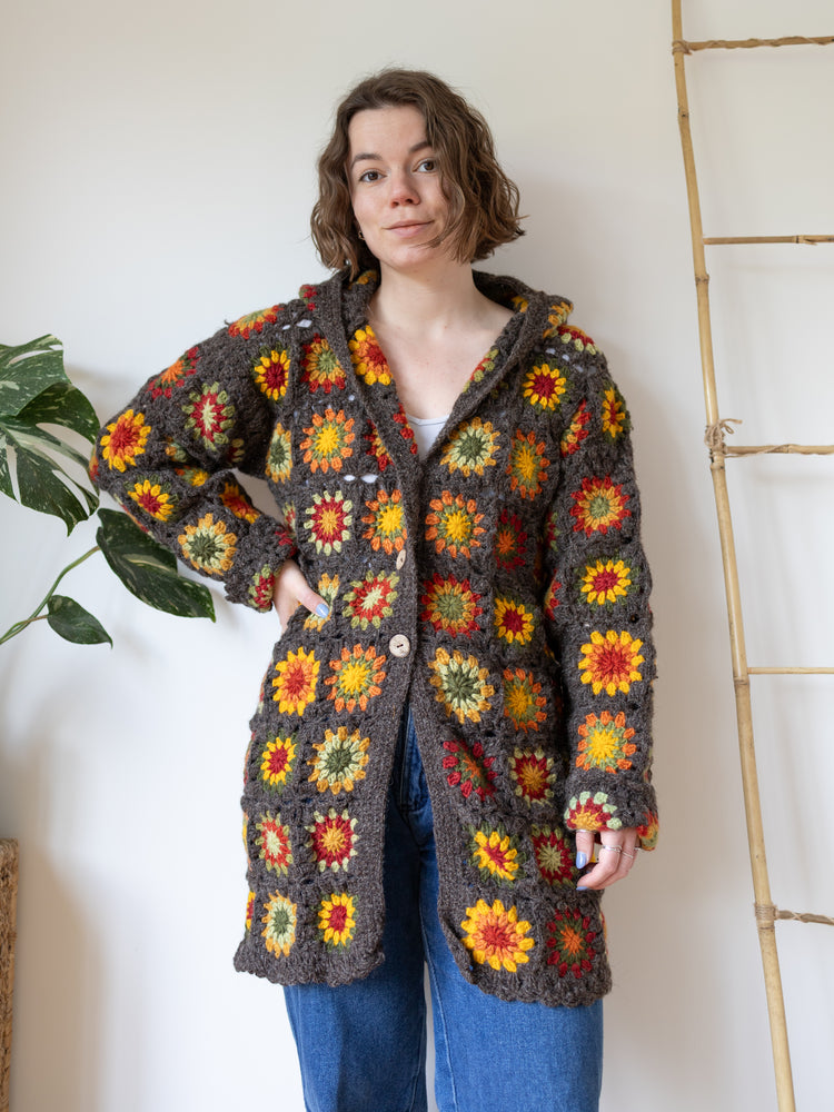 Pachamama Hooded Crochet Cardigan - M