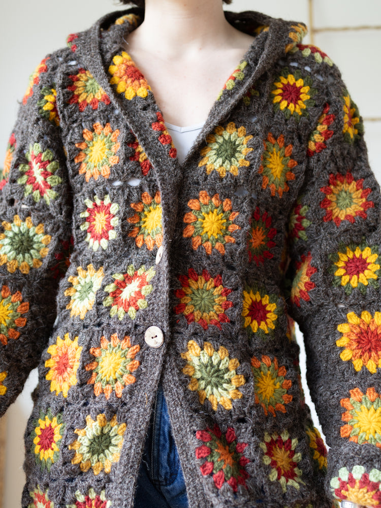 Pachamama Hooded Crochet Cardigan - M