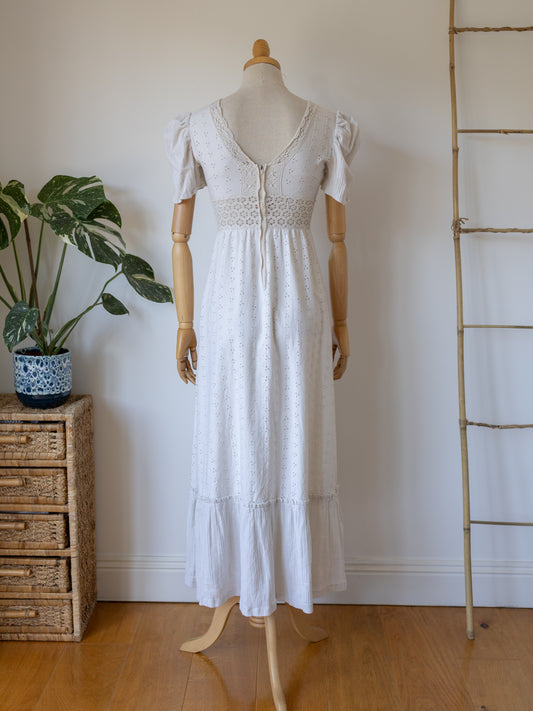 Broderie Anglaise Crochet Maxi Dress - XS