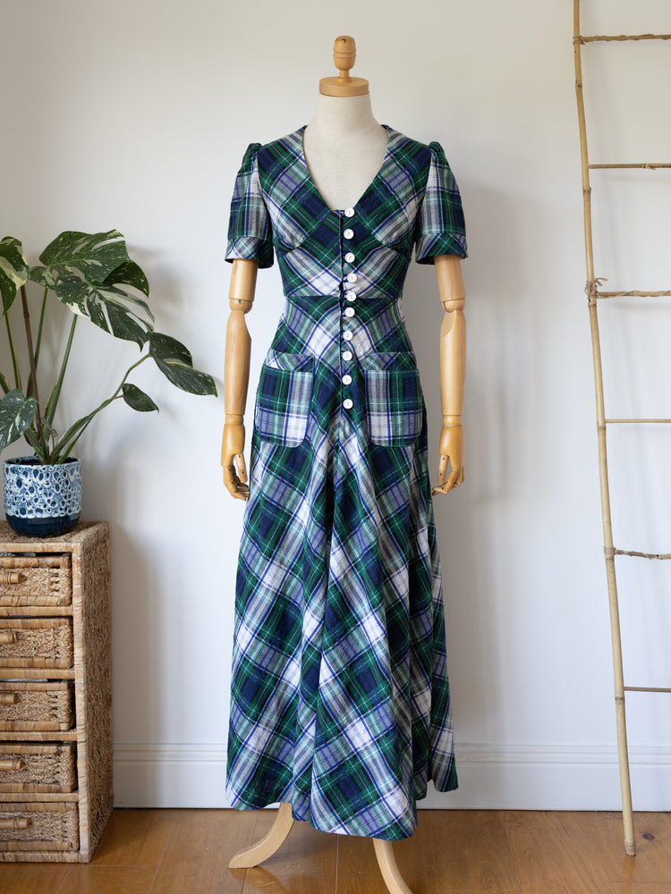 Green Tartan Maxi Dress - XS