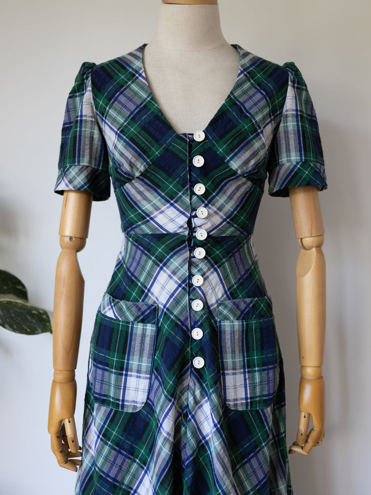 Green Tartan Maxi Dress - XS