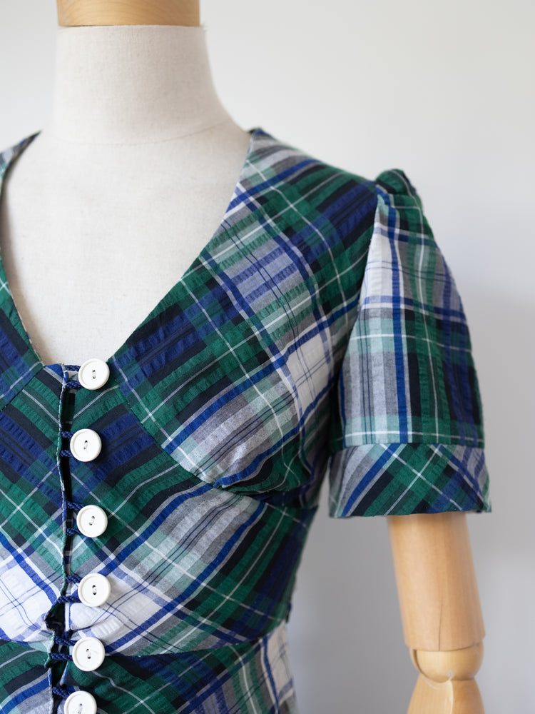Green Tartan Maxi Dress - XS