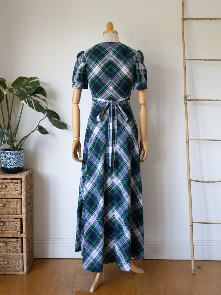 Vintage 70s Green Tartan Maxi Dress - XS Vintage 70s Green Tartan Maxi Dress - XS